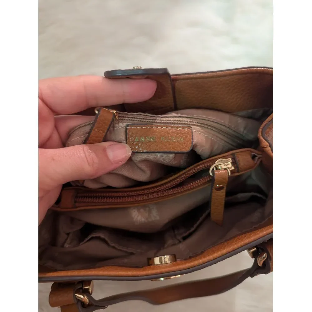 Elegant‎ Anne Klein Two-Tone Woven Handbag with Leather Trim and Gold Accents